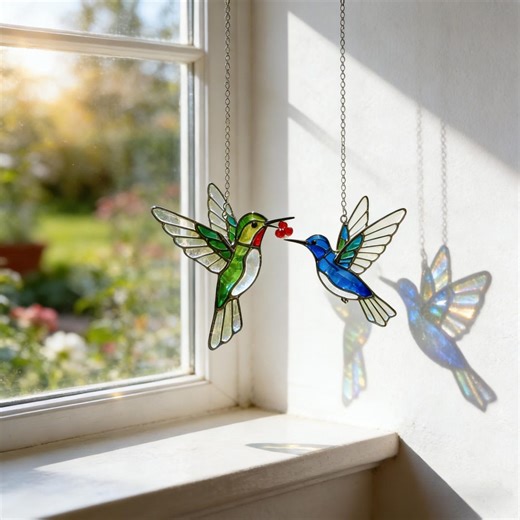 Hummingbird Stained Glass Bird Suncatcher｜custom Couple Hummingbird Glass Window Hangings｜gifts Best Gift for Mom｜bird Stained Glass Art - Etsy