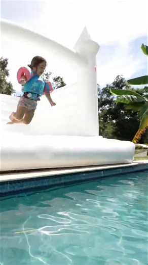 Daughter jumps in the pool for the first time ever ! #shorts