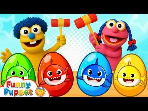 Huevos sorpresa + Baile de los tiburones bebé | Canciones infantiles Funny Puppet en Español