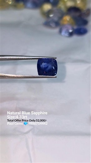 52,000/-Only Natural Blue Sapphire Royal Blue colour Transparent Square shape Offer Price Paul Gems💎