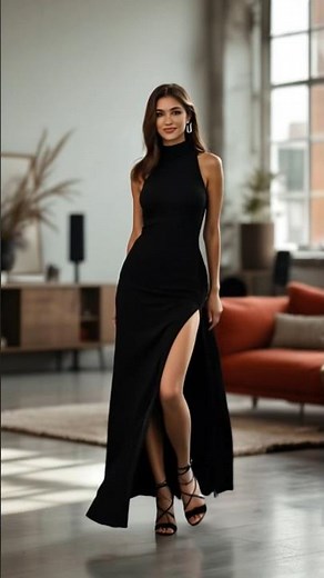 Sleek & Sultry: High-Neck Black Gown with Slit | outfit ideas