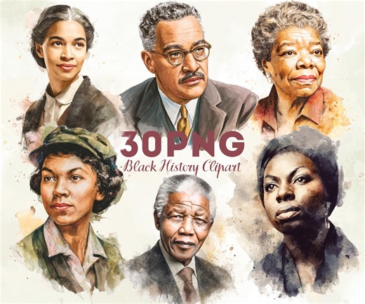 Black History Month Clipart PNG | African American Leaders Art | Watercolor Cultural Illustrations - Etsy Australia