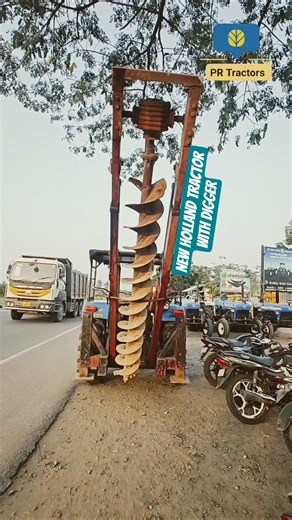 New Holland Tractor with post hole digger best use for EB post and fencing purpose #tractor #farming