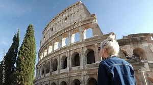 4K Footage of Colosseum or Coliseum also known as the Flavian Amphitheatre in Italian Anfiteatro Flavio is an oval amphitheatre in the centre. Facade of the Colosseum.