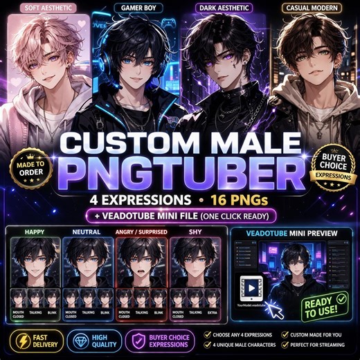 Custom Male Pngtuber Avatar | Anime Style, 4 Expressions (digital Download) - Etsy