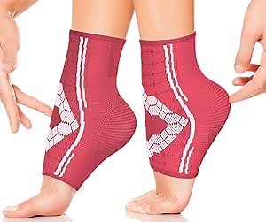 Sparthos Ankle Compression Socks (Pair) – Plantar Fasciitis Sleeves with Arch Support – for Men and Women – Foot Ankle Brace – Relieve Heel Pain, Reduce Swelling, Achilles Tendon Treatment (Pink-M)