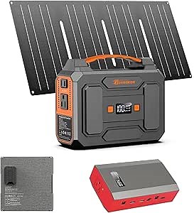 100W Portable Power Station with Foldable Solar Panel, 110V Power Bank with AC Outlet, Rechargeable Battery Generator Power supply for Outdoor, Camping, RV, Travel, Emergency Backup