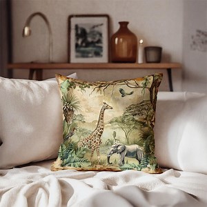 Vintage Safari Pillow Cover: Giraffe and Elephant Decorative Cushion - Etsy