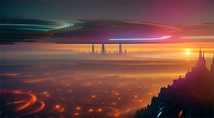 Download An alien city with a ufo flying over it for free