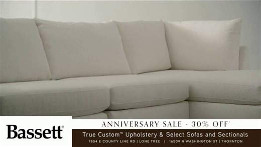 Bassett Anniversary Sale TV Spot, 'Select Sofas and Sectionals: Up to 30% Off'
