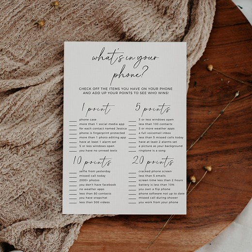 What's on Your Phone Game, Printable Bridal Shower Game, Editable Template, Boho Engagement Party Games, Minimalist Bridal Shower Activity - Etsy