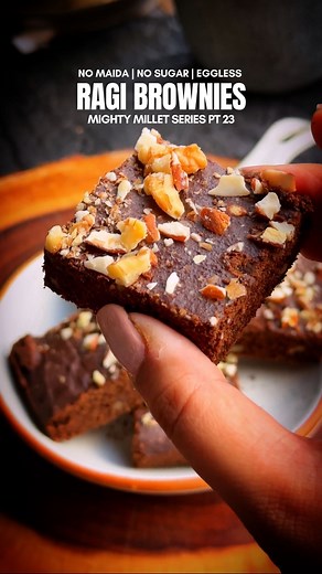 Comment for 20 Easy Millet Recipes! I will share. In the 23rd Part of my Mighty Millet Series, here I have another irresistible Recipe you can enjoy while including millets in your daily diet. SECRET: If you don’t tell anyone that these lovely brownies are made with ragi, no one will ever be able to find out! SHARE this healthy recipe with friends and family and SAVE IT to try it out yourself! The Ragi (Finger Millet) Chocolate Brownie Recipe is the easiest, funnest, most fool-proof brownies you