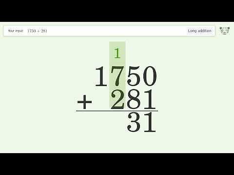 Long addition: Solve 1750+281 step-by-step solution