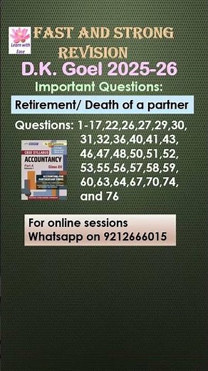 Important Questions| Retirement or Death of a Partner| TS Grewal| DK Goel| Class12 Accounts