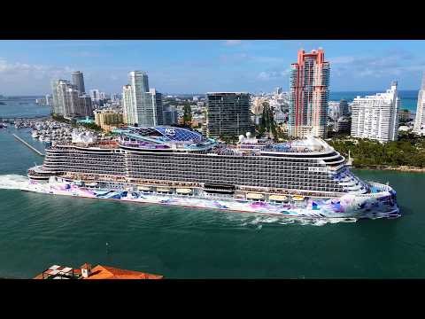 Norwegian Luna Departure from Miami | 4K Drone Aerial Footage (World’s Newest Cruise Ship)