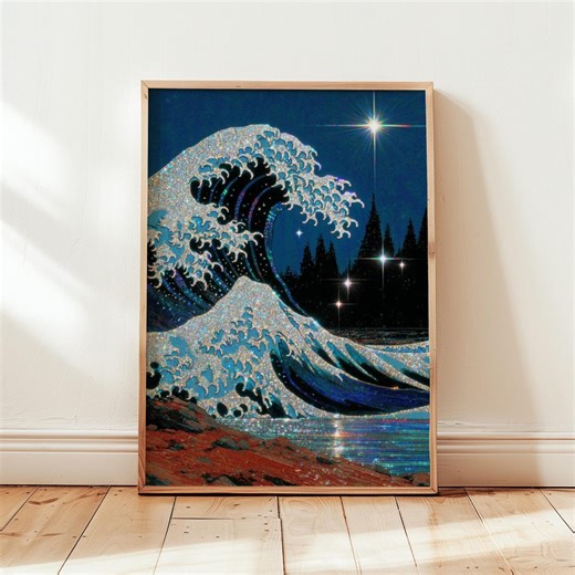 Night Wave Ocean Poster | Japanese Inspired Seascape Art | Dark Blue Coastal Illustration | Digital Download - Etsy