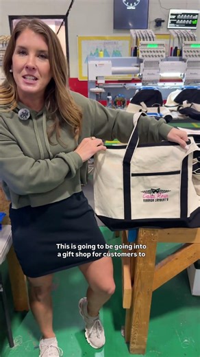 Spotted our new boat totes being embroidered—and they’re already a customer favorite! 💙✨