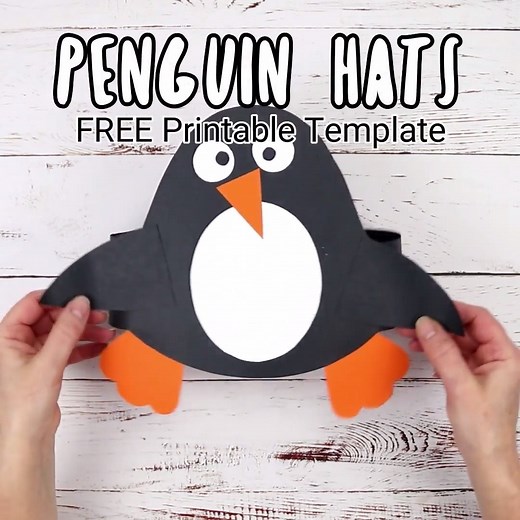 These PENGUIN HATS are so cute and fun! They're super easy to make with the complimentary printable template. Get yours here: https://kidscraftroom.com/penguin-hat-craft/ | Kids Craft Room