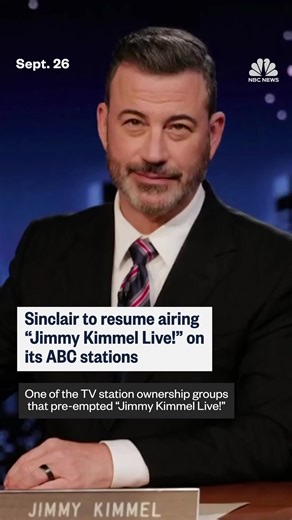 Sinclair, the broadcast station owner that took “Jimmy Kimmel Live!” off the air amid criticism of the host’s comments about the assassination of Charlie Kirk, said that the show will return Friday night on the company’s ABC affiliates. | NBC News