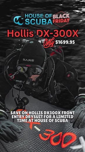 Save on Hollis DX300X Front Entry Drysuit for a limited time at House of Scuba. The DX-300X is the newest addition to the Hollis exposure line. Designed by technical divers, for technical divers and developed over three years in a variety of demanding conditions. It is maneuverable and comfortable while ensuring long-wearing durability. Snag it while you can! #scuba #sandiego #sandiegocalifornia #californiascuba #blackfriday | House of Scuba