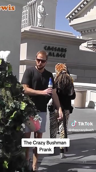 The Bushman Scare Prank is a popular street performance often seen on the Las Vegas Strip. It typically involves a person dressed as a bush, hiding in plain sight, and then suddenly jumping out to startle or amuse unsuspecting passersby. The