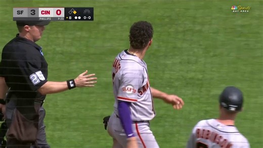 Connor Phillips has been ejected after hitting Willy Adames, who didn't seem happy about it.Spencer Steer was hit earlier in the game on the first pitch of his first at-bat.(Via: @NBCSGiants)