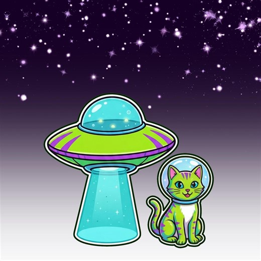 Alien Cat Sticker | Retro UFO, Astronaut Helmet, Vinyl Decal - Etsy