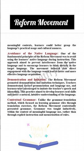 Evaluate the role of the reform movement in the history of English Language teaching principles#elt