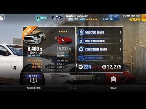 CSR2 - Mustang Cobra Jet (body stock) (1/2 mile drag) - tune & shift for Tournaments (day 1) - 9.400