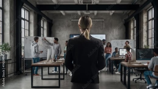 Chief Leader Communicates Plans With Energetic Team Surrounded By Designs And Digital Devices