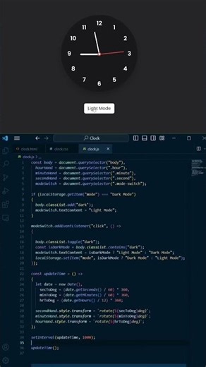 Analog Clock with Dark Mode using HTML, CSS & JavaScript 🔥