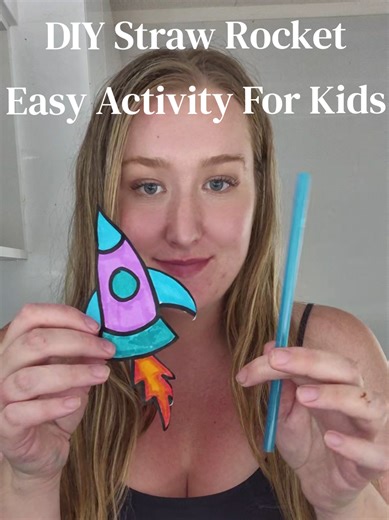 DIY Paper Straw Rocket Activity For Kids. We had so much fun designing our own little rockets and watching them fly. Super easy, zero stress and works for toddlers, preschoolers and big kids. Just paper, a straw, pens, scissors and tape. Save this for one of those what can we do now moments!