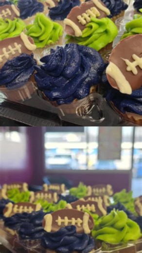 Are you team Seahawks or Patriots for the Superbowl? Don't fumble the snacks! Bring this 24 count mini cupcakes to match your theme team! Order at 219-515-6537 or www.eatdacakellc.com. We are open today until 5pm 1/31/26! #custom #superbowl#eatdacake#cheesecake #cake