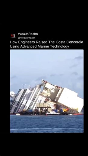 Business | Tech | Entertainment on Instagram: "The Costa Concordia sank off the coast of Italy in 2012 after striking rocks near Giglio Island. The 114,000 ton cruise ship lay on its side in shallow water, setting the stage for one of the largest and most expensive salvage operations ever attempted. Engineers used a method called parbuckling to rotate the vessel upright, a maneuver that required perfect synchronization. Massive steel boxes called sponsons were then attached to the hull. By pumpi