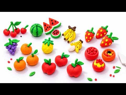 DIY How to make polymer clay fruits apple pian apple,banana, strawberry and grapes