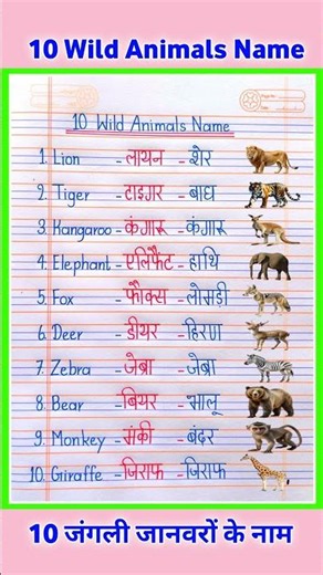 Wild Animals Name in English and Hindi | 10 Wild Animals Name | Junglee Janvaron ke naam