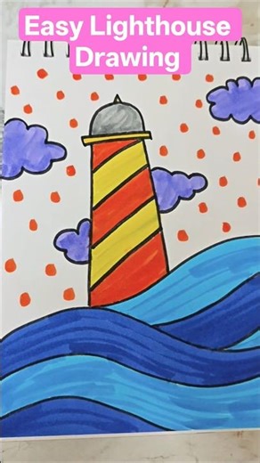 Easy Lighthouse Drawing for Kids | Colorful Sea Art