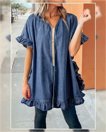 Ruffled Open Front Denim Top