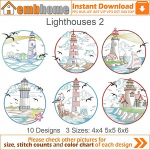 Lighthouses Machine Embroidery Designs Pack Instant Download 4x4 5x5 6x6 Hoop 10 Designs APE2878 - Etsy