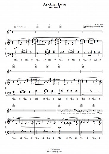 Another Love (Advanced Level, Solo Piano) (Tom Odell) - Piano Sheet Music