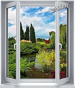 Peel and Stick 36inch W x 42inch H 3D Instant Window Wall Mural Printed ON SELF Adhesive Canvas! Removeable & Re-usable! (Mountain Lake Window)