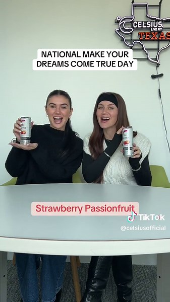 Making your dreams come true with our new flavor: Sparkling Strawberry Passionfruit! 🍓👏 Available at your nearest retailer or on Amazon! #CELSIUS #CELSIUSLiveFit #NewFlavor #ZeroSugar #EssentialEnergy