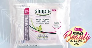 Take our Micellar Wipes along on your summer trips for instantly clean and hydrated skin anytime, anywhere! Try it and see why Cosmo Beauty has named it as one of their ultimate summer must-haves! Try both our award-winning facial wipes and our best-selling Micellar Water at http://bit.ly/2o5aten #KindnessIsSimple | Simple Skincare