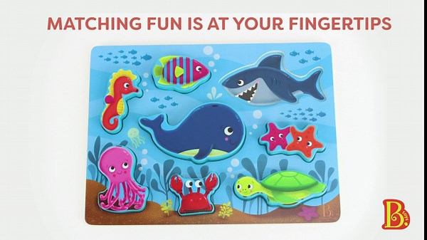 B. toys – Peek & Explore – Under The Sea – Wooden Chunky Puzzle – Underwater Ocean Animals – 2+ Years
