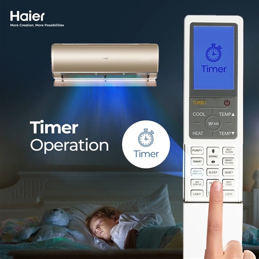 Enjoy worry-free cooling with timer operation in Haier Air Conditioner! Just adjust the hours using the Timer button and press confirm to select the setting. Cool and worry-free summers all the way! #Haier #HaierAirConditioner #MoreCreation #MorePossibilities #TimerOperation | Haier
