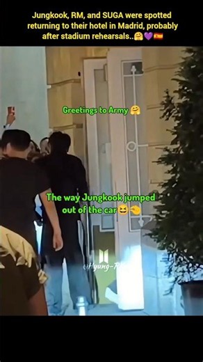 Jungkook, RM, & SUGA were spotted returning to their hotel in Madrid🔥🇪🇦💜