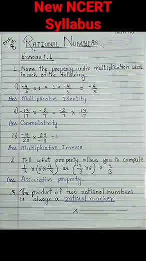 Rational Numbers class 8 Solution (New NCERT Syllabus)