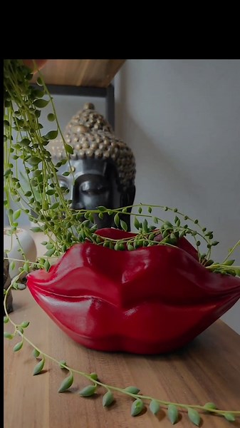 Concrete Design Lip Decorative Vase, Hand-Painted, Flower Pot. Design Lip Decorative Vase, Hand-Painted, Flower Pot. (red)