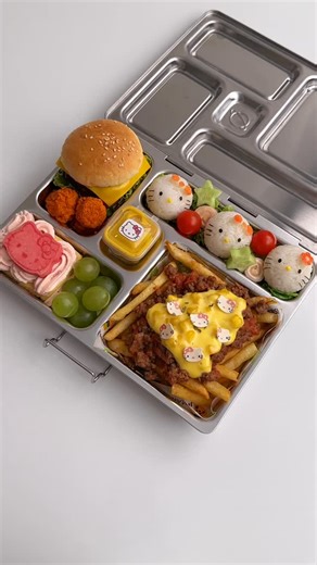 Wen Daily Life on Instagram: "Make lunch bento with me. 🍟🧀🥢 #asmr #satisfying #aesthetic #food #fyp #hellokitty #cooking #reels"