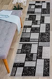 Rugshop Contemporary Modern Boxes Design Soft Indoor Runner Rug 2' x 10' Gray
